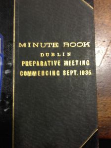 old Quaker book of Meeting Minutes from Quaker House library